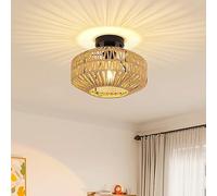 JIINOO Lampada vintage in rattan, lampada da soffitto rustica retrò, vimini intrecciato, agriturismo, E27 Plafoniere industriali per cucina, sala pranzo, camera letto[Lampadine non incluse]