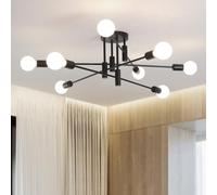 JIINOO Lampadario Lampada a sospensione moderna regolabile in altezza 8 luci Lampadario a staffa vintage industriale in metallo per soggiorno sala da pranzo camera da letto foyer, nero