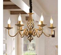 JIINOO Lampadario Tradizionale Country Vintage Altezza Regolabile Portacandele in ferro battuto bronzo 6 luci Plafoniera classica lampada a sospensione per cucina sala da pranzo soggiorno