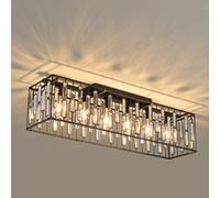 JIINOO Moderno Lampadari Di Cristallo Plafoniera, 6 Luci Lampadari Nero Plafoniera, Classici Lampadario Rettangolare Per Soggiorno Cucina Corridoio, E27