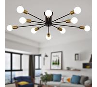 JIINOO Plafoniera moderna Sputnik, 10 luci Sputnik Sputnik Industrial Chandelier Plafoniera semi-incasso per soggiorno Cucina Camera da letto Agriturismo Sala da pranzo (nero + oro)