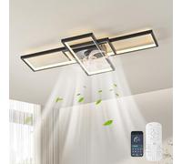 JIINOO Ventilatore da Soffitto con Luce LED e Telecomando,Dimmerabili Lampadario con Ventilatore da Soffitto,Motore Reversibile Silenzioso,Regolabile in Velocità del Vento per Soggiorno,60W,90 cm,Nero