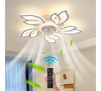 JIINOO Ventilatore da Soffitto con Luce LED e Telecomando,Silenzioso Dimmerabile Rotazione Inversa Acrilico Plafoniera con Ventilatore a Soffitto,6 Velocità,68 cm, Bianco