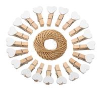 jijAcraft 100 Pezzi Mini Mollette di Legno Mollettine Decorative per Foto Matrimonio Artigianato con 30M Spago di Iuta (Bianco)