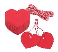 jijAcraft Etichette Carta Kraft Forma di Cuore Tag Regalo di San Valentino, 100 pezzi con 20 metri Spago Rosso e Bianco, per Matrimonio Compleanni Artigianato (Rosso)