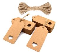 jijAcraft Etichette Carta Kraft Tag Regalo Cartoncino 9,5x4,5cm, 50 pezzi, Spago di Iuta 10M, per Bomboniere San Valentino Artigianato (Marrone)