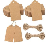 jijAcraft Etichette in Carta Kraft Tag Regalo Cartoncino 10x5CM, 100 pezzi e Spago di Iuta, per Bomboniere Compleanno Natale Artigianato (Marrone)