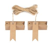 jijAcraft Etichette in Carta Kraft Tag Regalo Cartoncino 7x2CM, 100 pezzi e Spago di Iuta, per Bomboniere Natale Compleanno Artigianato (Marrone)