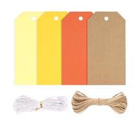 jijAcraft Etichette regalo in carta gialla: 5 x 10 cm, in carta kraft bianca, 120 etichette di carta per scrivere, etichette regalo, tag con foro e cordino, per feste regalo