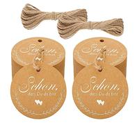 jijAcraft Etichette rotonde da regalo in carta kraft da 5 cm, 100 etichette da appendere con filo di iuta, per artigianato, matrimonio, Natale, confezione regalo (marrone)