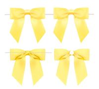 jijAcraft Fiocco giallo autoadesivo: 9 × 8,5 cm, piccolo fiocco regalo con filo, 24 fiocchi decorativi finiti per compleanno, fiocchi di raso per Halloween, Pasqua, festa a tema estiva