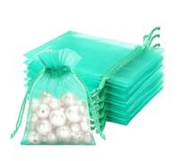 jijAcraft Piccolo sacchetto di organza turchese 7 x 9 cm: sacchetto in organza con linguetta per matrimonio, 50 sacchetti per gioielli in tulle, piccoli da riempire per sapone, caramelle, prodotti