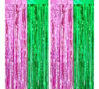 jijAcraft Tenda orpellata rosa verde: con tinsel glitter con corda da 5 m, decorazione per feste a tema strega e principessa, con frange, per discoteca, compleanno, decorazione per feste