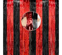 jijAcraft Tenda per ghirlande rosse e nere con fondo festivo, tenda con frange in alluminio per Halloween, accessori per foto di Halloween, decorazioni per feste a tema casinò