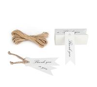 jijAcraft Thank You Etichette in Carta Kraft 7x2 CM, 100 pezzi Tags + Spago di Iuta, per Regalo Fatti a Mano (Bianco + lettere nere)