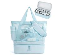 JiJia LeCo Borsa da spiaggia con chiusura lampo, borsa da spiaggia con refrigeratore, borsa da spiaggia con cerniera e tasche, grande Packable per piscina Swim Travel Essentials, Blu, Casual americano