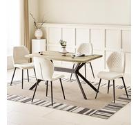 JIJIAN Set da Pranzo con Tavolo da Pranzo in Legno Chiaro e 4 Sedie Beige, Tavol