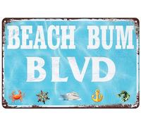 JIKSJVNA Targa in metallo con scritta "Beach Bum Blvd", stile vintage, rustico, sul lago, per casa, cottage, cabina, grotta, decorazione da parete, 30,5 x 20,3 cm