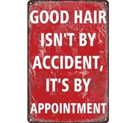 JIKSJVNA Targa in metallo retrò con scritta in lingua inglese "Good Hair isn't By Accident,It's By Appointment Hair Salon Make An Appointment", poster vintage divertente decorazione da parete per