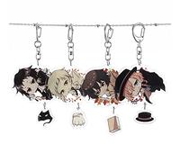 Jilijia 4PCS Bungo Cani randagi Portachiavi Anime Acrilico Ciondolo Dazai Osamu/Nakajima Atushi/Nakahara Chuuya Portachiavi Doppio Faccia Portachiavi