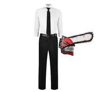 Jilijia Chainsaw Man Denji Cosplay Costume completo anime giapponese uniforme abbigliamento scolastico con casco, camicia bianca pantaloni uomo abbigliamento per Halloween Carnevale festa
