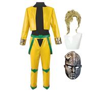 Jilijia Dio Brando Costume Cosplay Anime Stone Mask Cosplay Uniforme Abiti con Parrucca Set Completo Cappotto Giallo Pantaloni Abiti per Halloween Canival Party