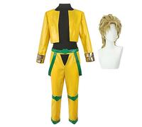 Jilijia Dio Brando Costume Cosplay Anime Stone Mask Cosplay Uniforme Abiti con Parrucca Set Completo Cappotto Giallo Pantaloni Abiti per Halloween Canival Party