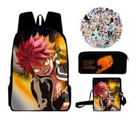Jilijia FAIRY TAIL Zaino Anime Natsu Dragneel Zaino Lucy Heartfilia Zaino Scuola Gurei Soruju Cartone Animato Borsa Sport Borsa Pranzo Set 3 Pezzi, Tipo 2, 40x30x13cm