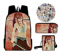 Jilijia FAIRY TAIL Zaino Anime Natsu Dragneel Zaino Lucy Heartfilia Zaino Scuola Gurei Soruju Cartone Animato Borsa Sport Borsa Pranzo Set 3 Pezzi, Tipo 11, 40x30x13cm