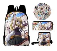 Jilijia FAIRY TAIL Zaino Anime Natsu Dragneel Zaino Lucy Heartfilia Zaino Scuola Gurei Soruju Cartone Animato Borsa Sport Borsa Pranzo Set 3 Pezzi, Tipo 4, 40x30x13cm