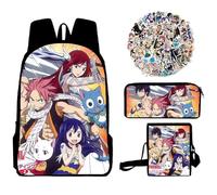 Jilijia FAIRY TAIL Zaino Anime Natsu Dragneel Zaino Lucy Heartfilia Zaino Scuola Gurei Soruju Cartone Animato Borsa Sport Borsa Pranzo Set 3 Pezzi, Tipo 9, 40x30x13cm