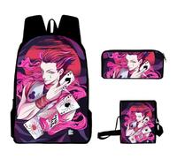 Jilijia Set di 3 zaini anime con borsa a tracolla singola e astuccio, Killua Zaoldyeck/Gon ·Freecss 3D stampati cartoni animati borse per la scuola ad alta capacità per ragazzi e ragazze, Tipo 5,