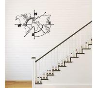 JILIP Arte della Parete della Mappa del Mondo in Metallo, Bussola Appesa A Parete Silhouette Segno, Placca Decorativa Nera, Decorazione della Parete Dell'ufficio Domestico (Size : 19.7IN/50cm)