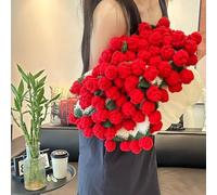 JILIP Coperta di Fiori all'Uncinetto Completata, Coperta Fatta A Mano all'Uncinetto con Bouquet di Rose, Morbida E Leggera, Romantica, per La Festa della Mamma E San Valentino(Red,60cm/23.6in)