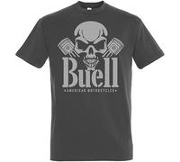 JILSAHDFR Buell American Motorcycles Skull Piston Men Rundhals Kurzarm Cotton T Shirt Grey 3XL