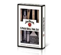 Jim Beam, Set di 5 Accessori per Barbecue con Manico in Legno, Idea Regalo