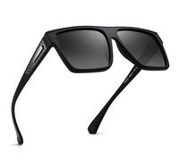 JIM HALO Occhiali da sole Grande Polarizzati retrò Uomo Donna Occhiali da guida quadrati con punta piatta (Montatura nera/Lenti grigie sfumate polarizzate)