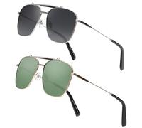 JIM HALO Oversized Occhiali da Sole Quadrati Pilota per Uomo Donna, Occhiali Retro Polarizzati con Montatura in Metallo UV400 Nero & Verde
