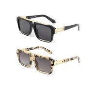 JIM HALO Pilota Occhiali da Sole Polarizzati Tendenza per Donna Uomo, Occhiali da sole Vintage a Rettangolo UV400 Nero&Tartaruga Grigia