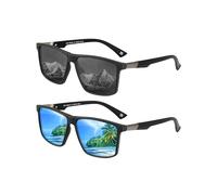 JIM HALO Polarizzati Retrò Occhiali da Sole per Uomo Donna UV400 Occhiali Quadrate Guidare la Pesca 2 Confezioni (Nero&Blu)