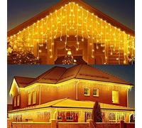 JIMACRO Ghirlanda luminosa per esterni solare, 32 x 0,8 m, 256 LED, tenda di Natale, 7 m, ghirlanda luminosa impermeabile, 8 modalità di ghirlande luminose a LED natalizie per decorazione della parete