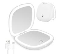 JIMACRO Specchio da Trucco da Viaggio a LED, Specchio Tascabile con Ingrandimento 1x/10x con 56 Luci a LED, Specchio Pieghevole con Ricarica USB con 3 Colori Luminosità Regolabile, Ideale per Borsetta