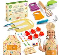 Jimadreams Set Cucina Bambini Montessori con Coltelli Antitaglio, Utensili Veri e Sicuri, Grembiule e Cappello da Chef - Kit Cucina e Pasticceria per Bambini - Regalo Bambina e Bambino dai 3 Anni