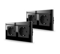 JIMEIDA Confezione da 2 prese doppie in vetro nero da incasso, presa Schuko con contatto di protezione da parete, 16 Amp, 250 V, 157 mm x 86 mm