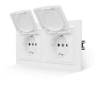 JIMEIDA Doppia presa bianca opaca con coperchio, sensazione liscia sulla pelle, 2 scomparti con morsetto a incastro, 16 Amp, presa Schuko da parete, 155 x 84 mm, 250 V (non può essere installato