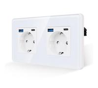 JIMEIDA Doppia presa bianca, piastra in vetro curvo 2,5D, 16 Amp con porta USB-A e tipo C 2,1 A, presa da parete da incasso, 157 x 86 mm, 250 V