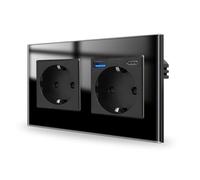 JIMEIDA Doppia presa con USB 20 W, colore nero, prese in vetro da 16 Amp con USB A e tipo C, 157 x 86 mm, 250 V