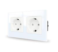 JIMEIDA Doppia presa in vetro bianco da incasso, 2 prese Schuko con contatto di protezione da parete, 16 Amp, 250 V, 157 mm x 86 mm