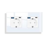 JIMEIDA Doppia presa in vetro con USB 20 W, ricarica rapida in bianco, 2 prese da 16 Amp con USB A e tipo C max.3.1A, 157 x 86 mm, 250 V