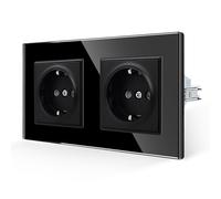 JIMEIDA Doppia presa in vetro nero con gancio, 16 Amp, presa Schuko standard, vetro temperato, contatto di protezione, presa da parete, 157 x 86 mm, 250 V